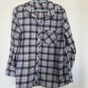 Eddie Bauer Black White Plaid Flannel Button Up Shirt 100% Cotton XL